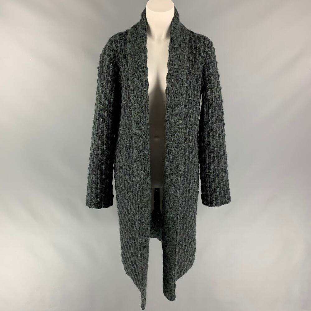 MISSONI Size 6 Charcoal & Green Knitted Wool / Mohair Open Front Coat